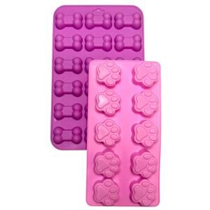 Silicone Dog Treat Molds Bone Paw Shape Baking Tray Pinks 2-pk